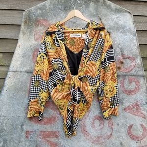 VTG 90S Gold Leopard Houndstooth Long Sleeve Shirt